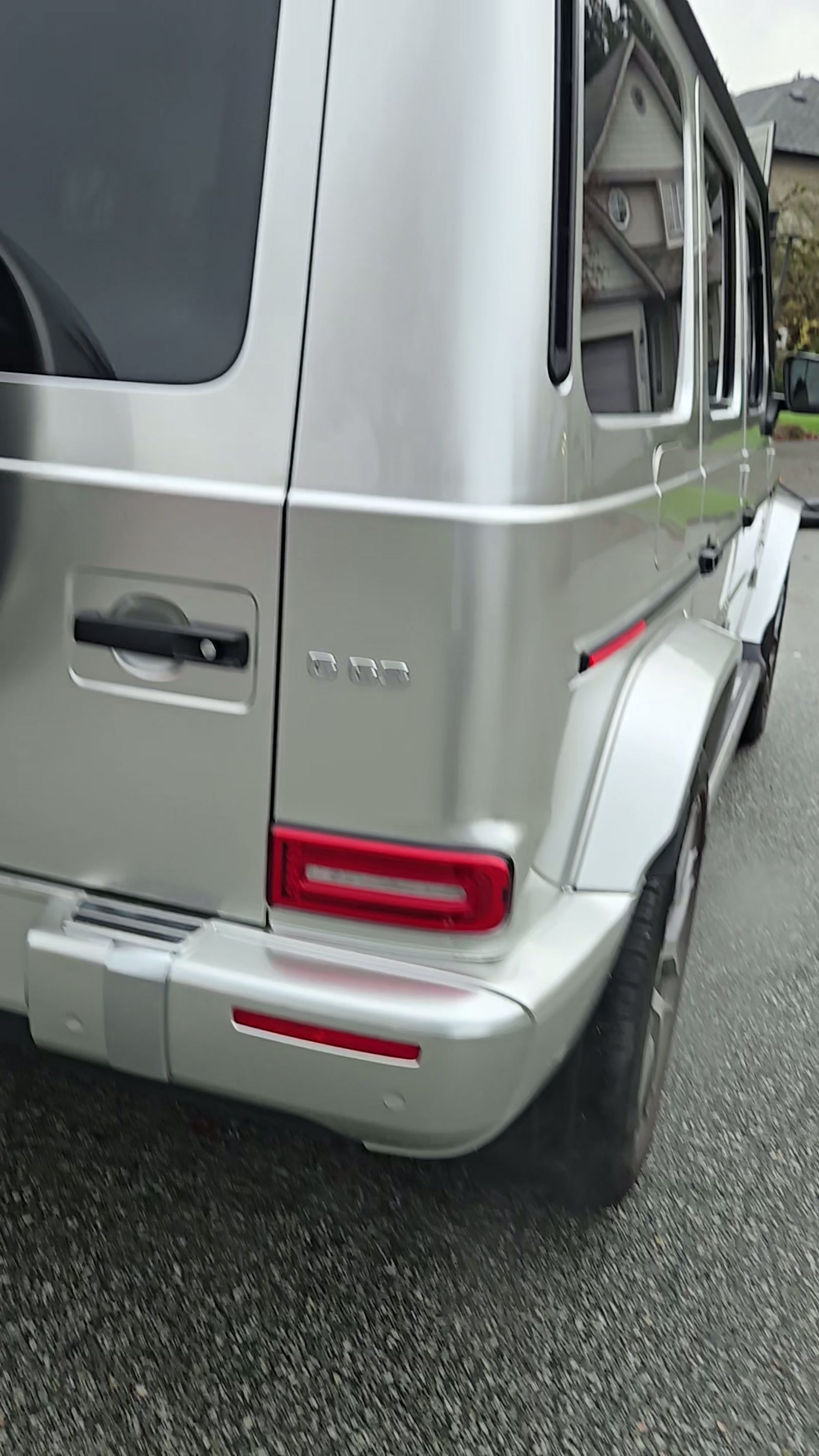 Satin grey vinyl wrap on the rear of a Mercedes G-Class